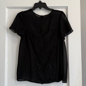 Petticoat Alley. Elegant Black Sheer Blouse with Button Down Back. Size: S